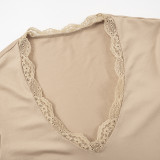 EVE Long Sleeve V-Neck Lace Short Top Casual Pants Set MXBF-K23ST589