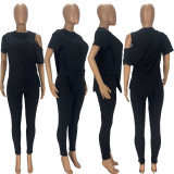 EVE Solid Irregular Tops And Pants Two Piece Set LDS-3306