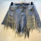 EVE Holes Rhinestone Tassel Chain Denim Shorts LMDF-32305