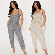 EVE Sleeveless Sexy Sequin Pants Two Piece Set GDLY-8909