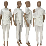 EVE Solid Irregular Tops And Pants Two Piece Set LDS-3306