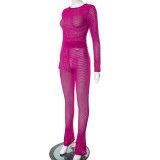 EVE Solid Color Tight See Through Two Piece Pants Set MXBF-K23ST157