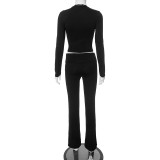 EVE Long Sleeve V-Neck Lace Short Top Casual Pants Set MXBF-K23ST589