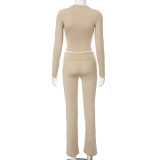 EVE Long Sleeve V-Neck Lace Short Top Casual Pants Set MXBF-K23ST589