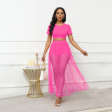 EVE Short Sleeve T-shirt Beaded Mesh Skirt 3 Piece Set GWDS-240101