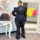 EVE Plus Size Slim Single Breasted Denim Jumpsuit OSIF-20917