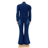 EVE Plus Size Slim Single Breasted Denim Jumpsuit OSIF-20917