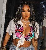 EVE Short Sleeve Letter Print Cardigan T Shirt GSDF-1057