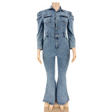 EVE Plus Size Slim Single Breasted Denim Jumpsuit OSIF-20917