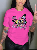 EVE Plus Size Butterfly Print Hot Drill T Shirt GQF-A3502