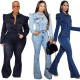 EVE Plus Size Slim Single Breasted Denim Jumpsuit OSIF-20917