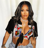 EVE Short Sleeve Letter Print Cardigan T Shirt GSDF-1057