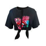 EVE Short Sleeve Letter Print Cardigan T Shirt GSDF-1057