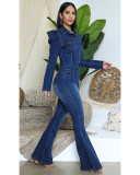 EVE Plus Size Slim Single Breasted Denim Jumpsuit OSIF-20917
