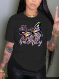 EVE Plus Size Butterfly Print Hot Drill T Shirt GQF-A3502