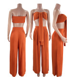 EVE Solid Color Tie Up Wrap Two Piece Pants Set SSNF-211109