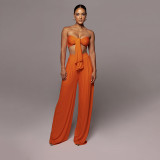 EVE Solid Color Tie Up Wrap Two Piece Pants Set SSNF-211109