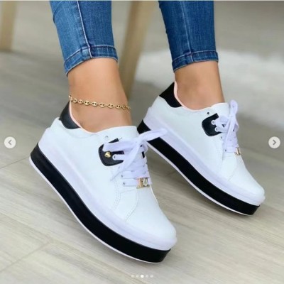 EVE Black White Duplex Lace-up Sport Muffin Bottom Single Shoes TWZX-8051