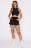 EVE Solid Color Sleeveless Tank Tops Two Piece Short Set SSNF-2021833