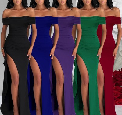 EVE Sexy Solid One Shoulder Split Maxi Dress XHSY-6818