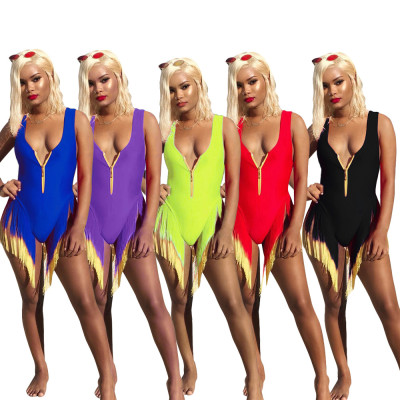 EVE Sexy Gradient Color Zipper Tassel One-piece Swimsuit LSL-6263