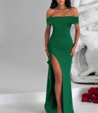 EVE Sexy Solid One Shoulder Split Maxi Dress XHSY-6818