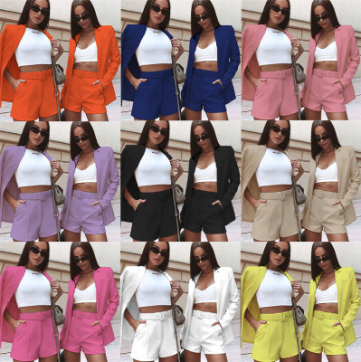 EVE Casual Solid Small Suit Shorts Suit (With Belt) WSM-52800