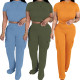 EVE Short Sleeve Solid Color 2 Piece Pants Set YH-5316
