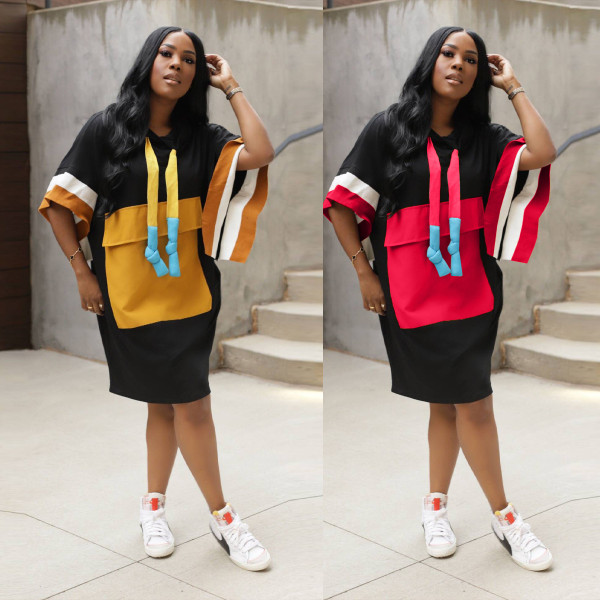 EVE Casual Loose Color Block Midi Dress YNSF-2648