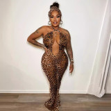 EVE Leopard Print Halter Backless Maxi Dress NY-10789