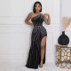 EVE Hot Drill Slash Shoulder Split Maxi Dress NY-3199