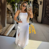 EVE Solid Color Sling Split Backless Maxi Dress NY-10790