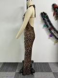 EVE Leopard Print Halter Backless Maxi Dress NY-10789