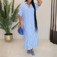 EVE Stripe Loose Split Short Sleeve Long Shirt Dress LSD-2078