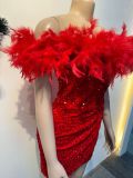 EVE Sequin Feather Splicing Tube Tops Dress NY-3176
