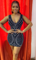 EVE Hot Drill V Neck Sleeveless Mini Dress NY-3190