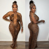 EVE Leopard Print Halter Backless Maxi Dress NY-10789