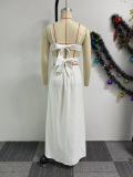 EVE Solid Color Sling Split Backless Maxi Dress NY-10790