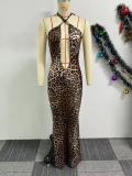 EVE Leopard Print Halter Backless Maxi Dress NY-10789