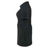 EVE Plus Size Lapel Single-breasted Denim Mini Dress GDAM-218501