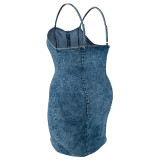EVE Plus Size Sleeveless Sling Demim Mini Dress GDAM-218399