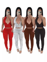 EVE Solid Color Zipper Tight Sleeveless Sport Pants Suit WSM-5368
