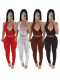 EVE Solid Color Zipper Tight Sleeveless Sport Pants Suit WSM-5368