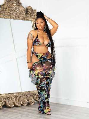 EVE Sexy Print Swimsuit Mesh Three Piece Set LSL-6449