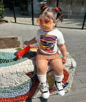 EVE Kid Girl Cartoon Printed T-shirt Plaid Skirt Suit GYAY-8099