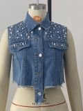 EVE Beaded Diamond Studded Denim Vest Jacket GQDH-1073