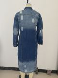 EVE Fashion Denim Long Sleeve Holes Long Coat GQDH-932
