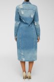 EVE Fashion Denim Long Sleeve Holes Long Coat GQDH-932