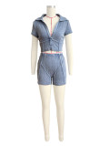 EVE Deep V Neck Lapel Patchwork Two Piece Skirt Set CH-24032