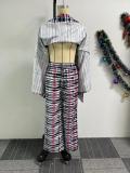EVE Printed Irregular Hem Wide Leg Two Piece Pant Set NY-10801